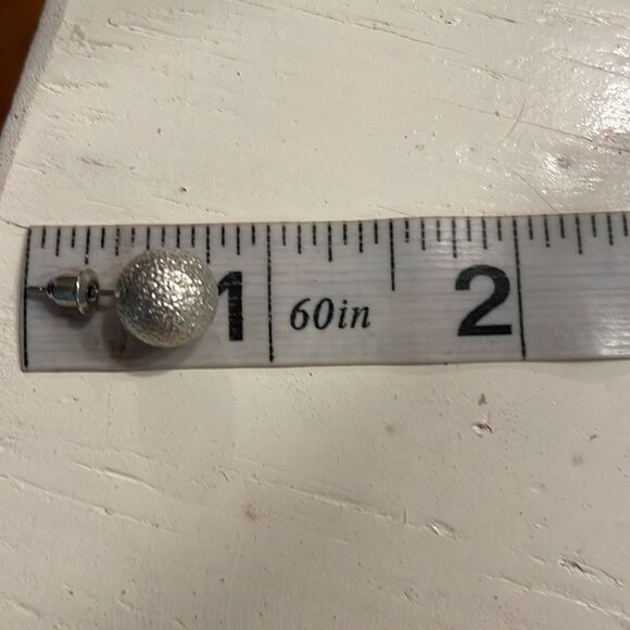 0.75” textured druzy silver tone ball stud earrings w/ hypoallergenic posts - Picture 8 of 9